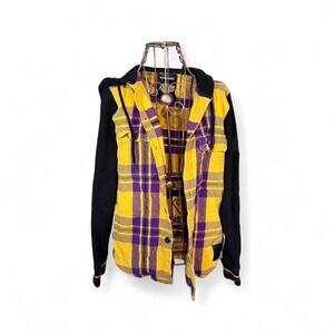 Express Los Angeles Lakers Hoodie Flannel Jacket Yellow Purple Plaid XS Unisex